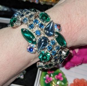 Unsigned Vintage Rhinestone Blue/Green
